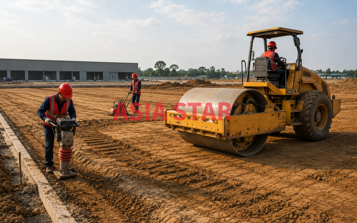 Đầm chặt và lu lèn nền đất